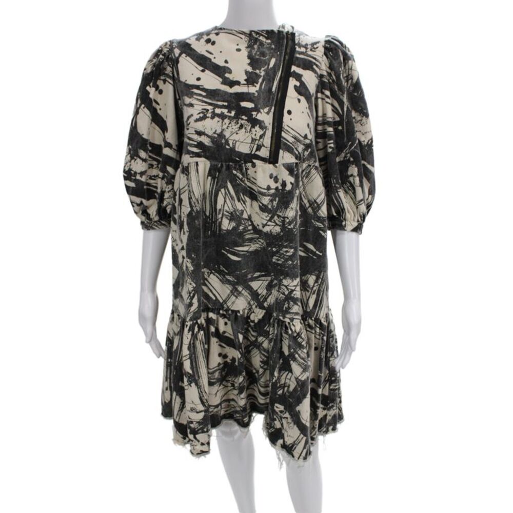 Little Creative Factory Women Swing Silk Mini Dress 3/4 Sleeve Beige Size S
